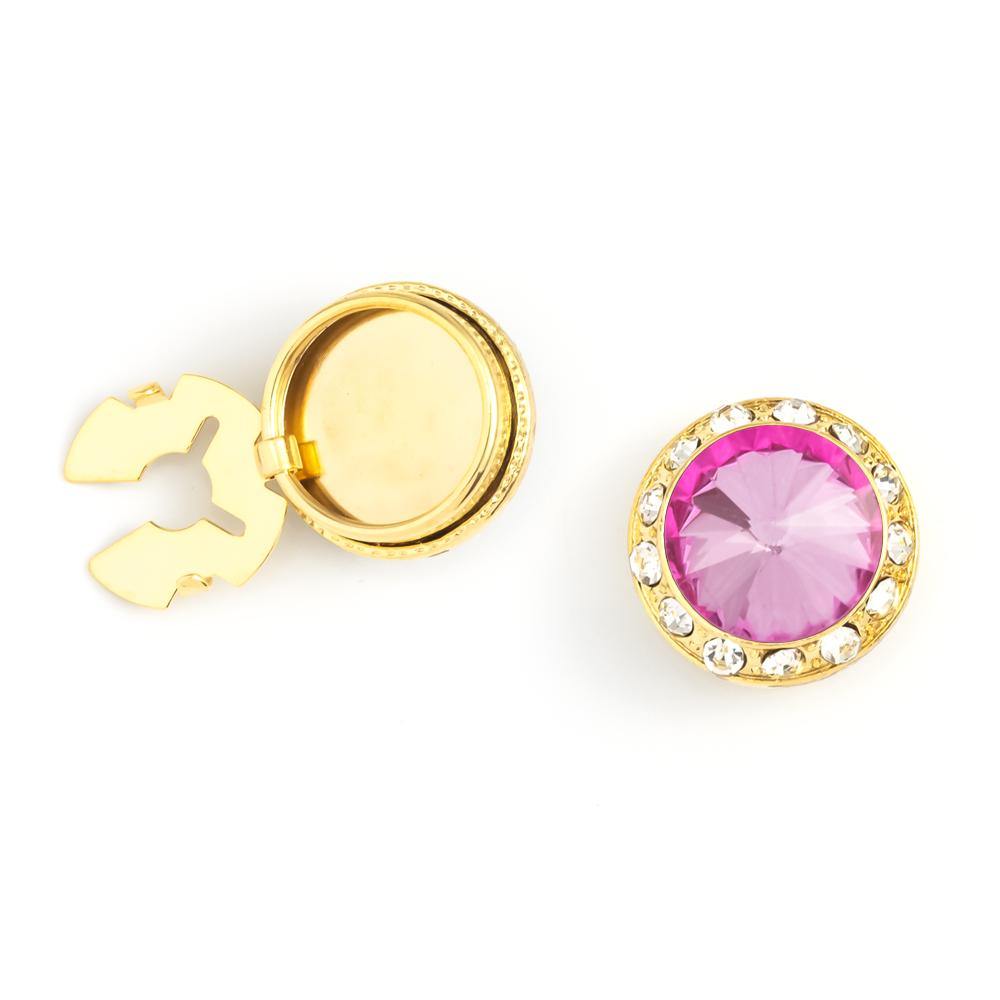 Men's Gold/Pink-3 Button Cover Cuff-Link With Crystal Stud Centered Surrounded By Crystal Studs - Suits & More