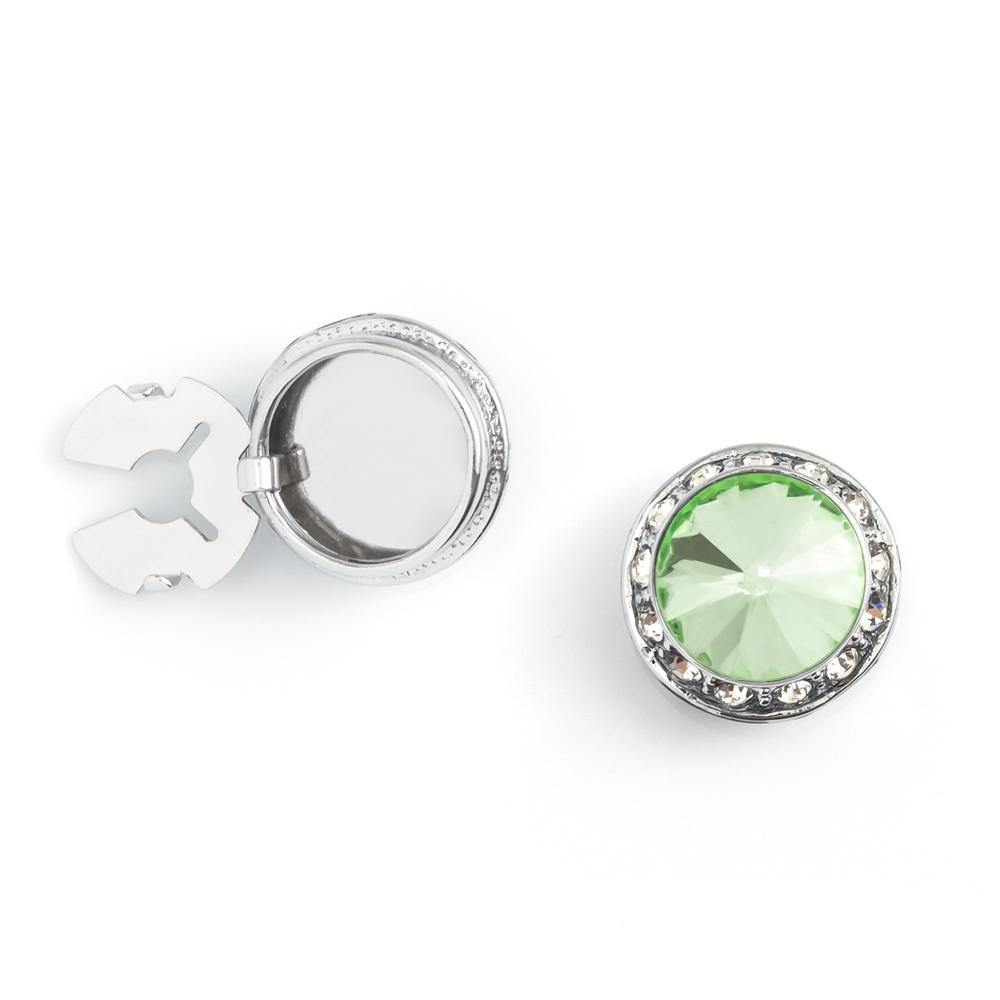 Men's Silver/Palace Green Button Cover Cuff-Link With Crystal Stud Centered Surrounded By Crystal Studs - Suits & More