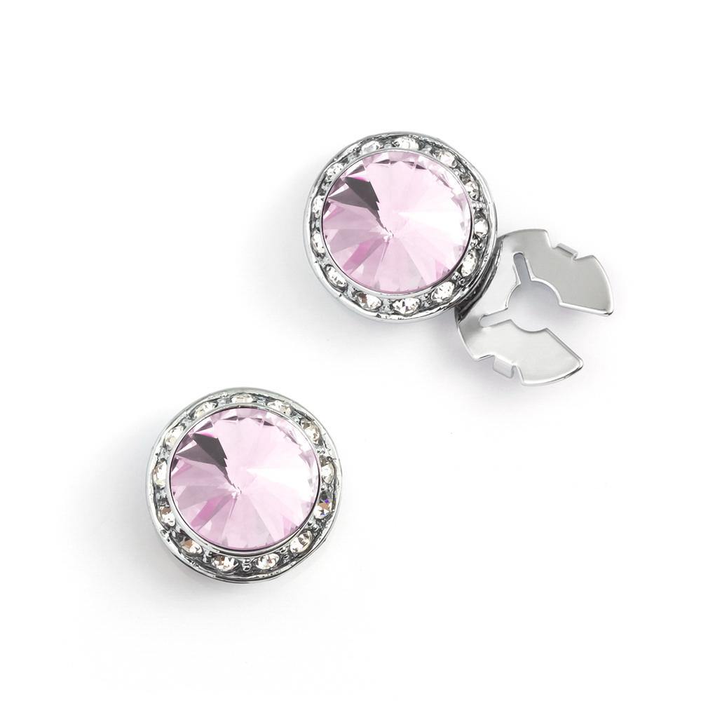 Men's Silver/Violet Button Cover Cuff-Link With Crystal Stud Centered Surrounded By Crystal Studs - Suits & More