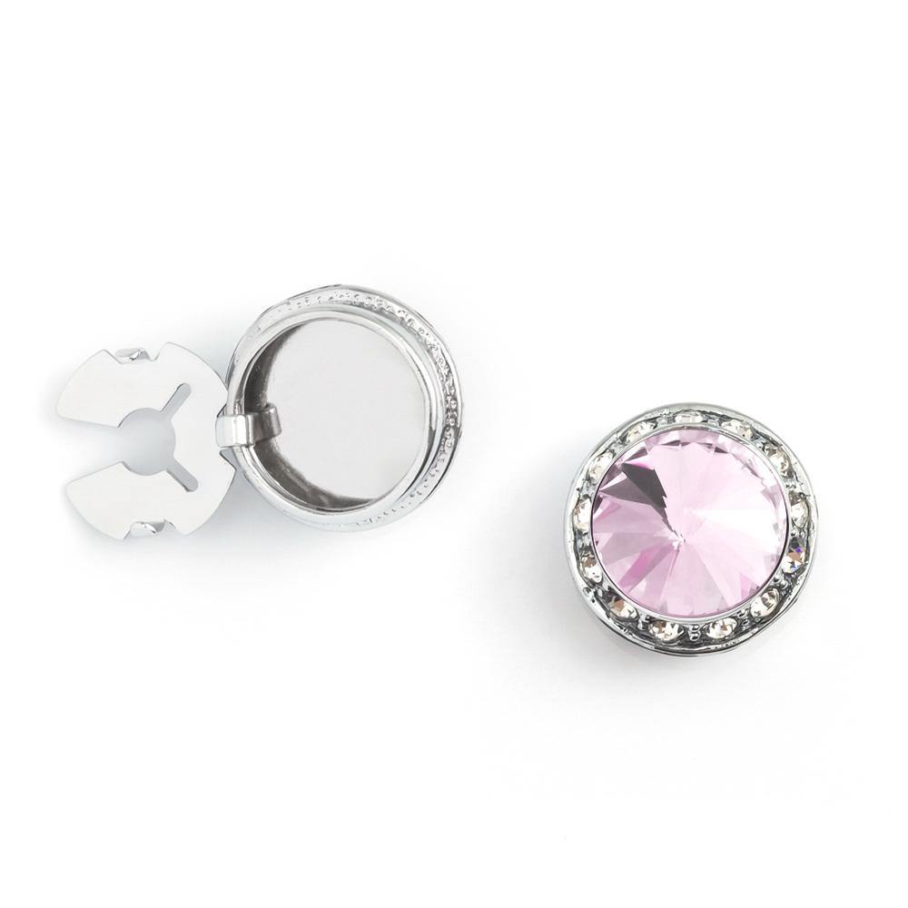 Men's Silver/Violet Button Cover Cuff-Link With Crystal Stud Centered Surrounded By Crystal Studs - Suits & More