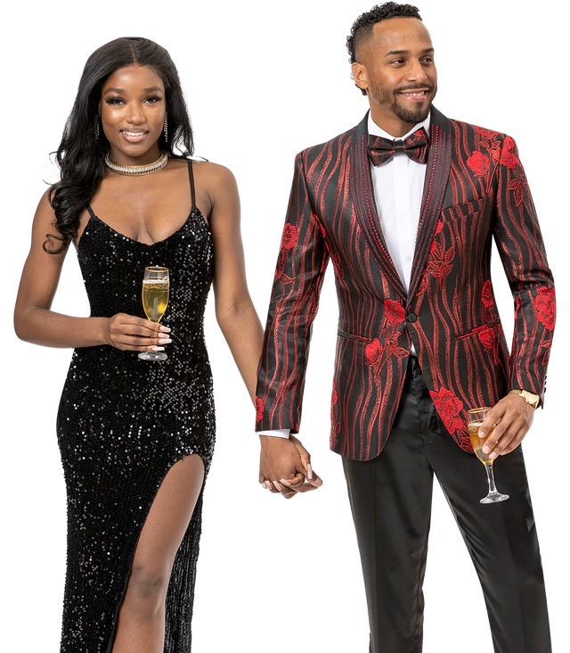 Black & Red Floral Print Fashion Blazer J152