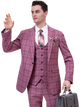 Mauve Plaid Three Piece Modern Fit Fashion Suit M2765