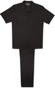 Solid Black 2 Piece Basic Linen Short Sleeve Set
