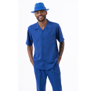 Cobalt Solid Short Sleeve Walking Suit Set - Classic Fit