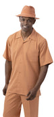 Classic Collection: Apricot Walking Suit 2 Piece Solid Color Short Sleeve Set 696