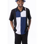Montique Navy Color Block Walking Suit 2 Piece SHORTS SET 72301