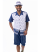 Montique Navy Vertical Pattern With Design Walking Suit 2 Piece SHORTS SET 72303