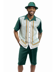 Montique Emerald Symmetry Pattern 2-Piece Short Sleeve Walking Suit Shorts Set