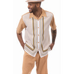 Urbchic Collection: Montique Cognac Symmetry Pattern Walking Suit 2 Piece SHORT PANTS Set 72308
