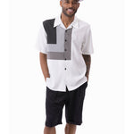 Montique Black Square Pattern Walking Suit 2 Piece SHORT PANTS Set 72309