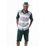 Photon Collection: Montique Emerald Striped Pattern Walking Suit 2 Piece SHORT PANTS Set