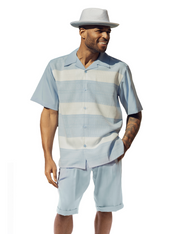 Montique Carolina Horizontal Stripe 2-Piece Short Sleeve Walking Suit Shorts Set