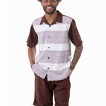 Photon Collection: Brown Horizontal Stripes Design 2 Piece SHORTS SETS Walking Suit