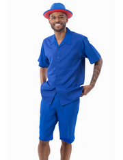Montique Solid Cobalt Walking Suit 2 Piece SHORT PANTS Set 72311