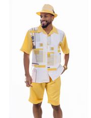 Montique Canary 2 Piece Geometric Print Regular Fit Short Pants Walking Suit