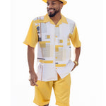 Montique Canary Geometric Print Walking Suit 2 Piece SHORT PANTS Set 72313