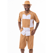 Cognac 2 Piece Color Block Regular Fit Short Pants Walking Suit by Montique