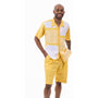 Velveteria Collection: Montique Canary Houndstooth Color Block Walking Suit 2 Piece SHORTS SET 72317