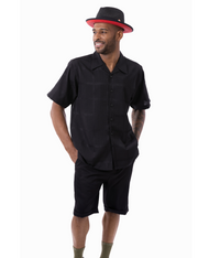 Montique Black Tone-on-Tone Short Pants Walking Suit