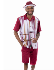 Burgundy 2-Piece Faded Stripe Shorts Set Classic Fit