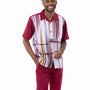 Quirkara Collection: Montique Faded Stripes in Burgundy Walking Suit 2 Piece SHORTS SET 72324