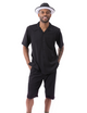 Plush Plains Collection: Montique Men's 2 Piece SHORTS SET Walking Suit Solid in Black 7696