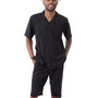 Plush Plains Collection: Montique Men's 2 Piece SHORTS SET Walking Suit Solid in Black 7696