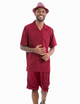 Plush Plains Collection: Montique Men's 2 Piece SHORTS SET Walking Suit Solid in Burgundy 7696