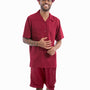 Plush Plains Collection: Montique Men's 2 Piece SHORTS SET Walking Suit Solid in Burgundy 7696