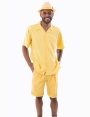Montique Canary 2-Piece Shorts Set Walking Suit with Open Collar