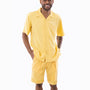 Plush Plains Collection: Montique Men's 2 Piece SHORTS SET Walking Suit Solid in Canary 7696