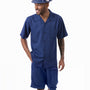 Plush Plains Collection: Montique Men's 2 Piece SHORTS SET Walking Suit Solid in Navy 7696