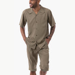 Plush Plains Collection: Montique Men's 2 Piece SHORTS SET Walking Suit Solid in Olive 7696
