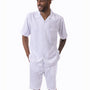 Plush Plains Collection: Montique Men's 2 Piece SHORTS SET Walking Suit Solid in White 7696