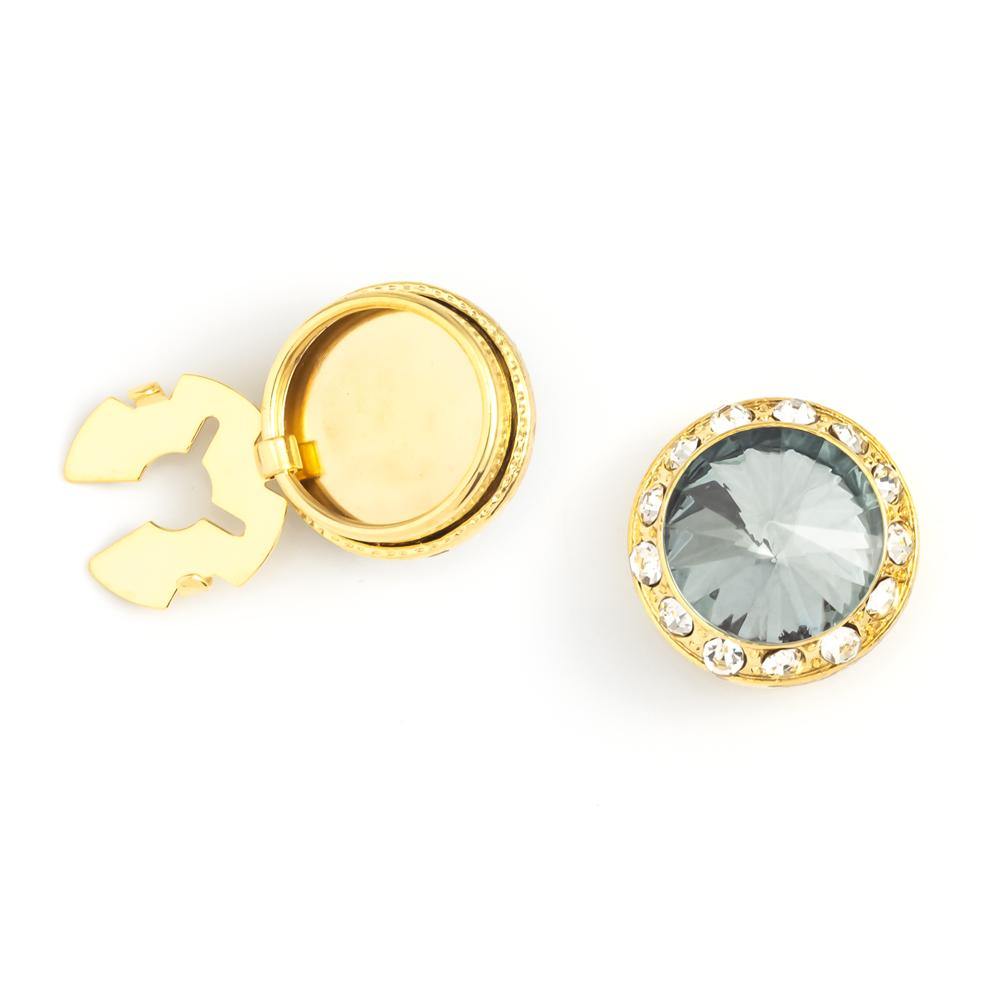 Men's Gold/Silver Button Cover Cuff-Link With Crystal Stud Centered Surrounded By Crystal Studs - Suits & More