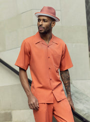 Papaya Solid Short Sleeve Walking Suit Set - Classic Fit