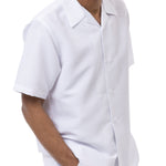 Tone On Tone White Walking Suit 2 Piece Horizontal Stripe Short Sleeve Set 2222