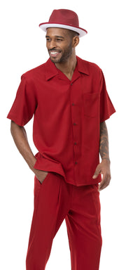 Cranberry Solid Short Sleeve Walking Suit Set - Classic Fit