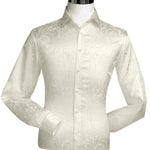 Ivory Tone On Tone Long Sleeve Floral Dress Shirt - FINAL SALE