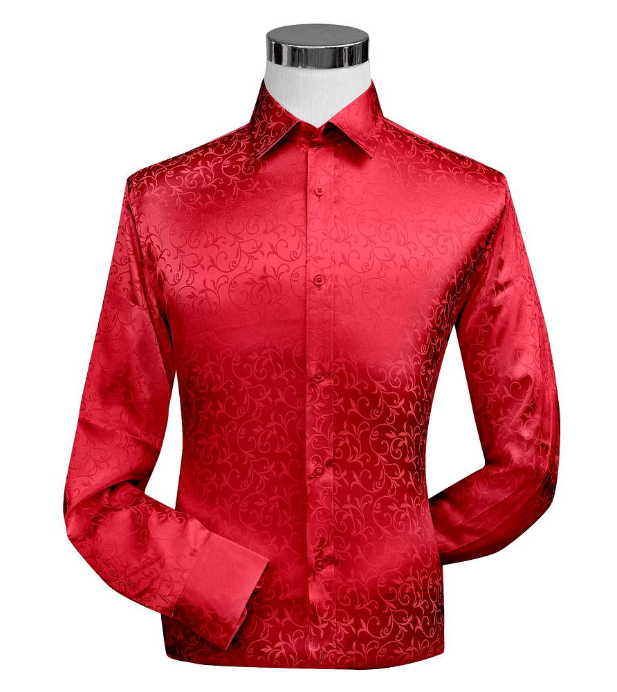 Red Tone On Tone Long Sleeve Floral Dress Shirt ESH04 - Suits & More