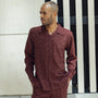 Montique Chocolate Geometric Design Tone On Tone 2 Piece Long Sleeve Walking Suit Set 2291
