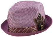 Dusty-Rose Braided Stingy Brim 2 Inch Pinch Crown Fedora Hat