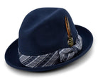 Montique Navy 2" Brim Matching Ribbon Wool Felt Fedora Hat H-2112 - Suits & More