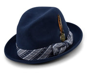 Navy 2 Inch Brim Matching Ribbon Wool Felt Fedora Hat by Montique