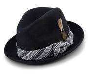 Black 2 Inch Brim Matching Ribbon Wool Felt Fedora Hat by Montique