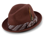 Cognac 2 Inch Brim Matching Ribbon Wool Felt Fedora Hat by Montique