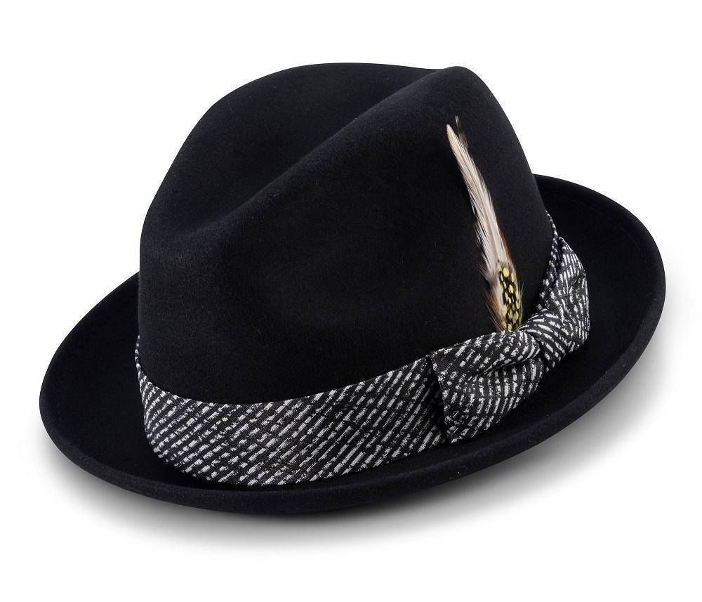 Montique Black 2" Brim Wool Felt Fedora Hat H-2123 - Suits & More