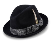Black 2 Inch Brim Wool Felt Fedora with Ribbon and Feather by Montique