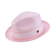 Pink Two-Tone Braided Pinch Fedora Hat with Contrast Brim