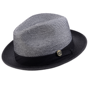 Black 2 Inch Brim Pinch Crown Braided Fedora Hat with Matching Ribbon